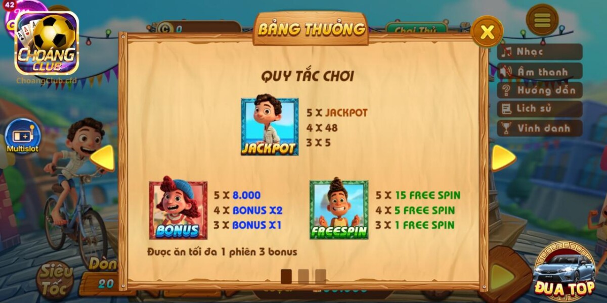 Biểu tượng trả thưởng được quy định trong game slot Luca Choang Club