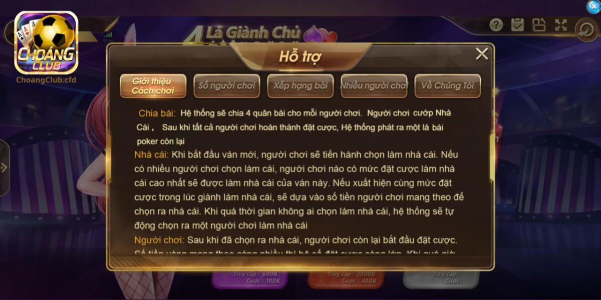 Cách chơi danh chủ 4 lá cụ thể mới nhất tại Choáng Club