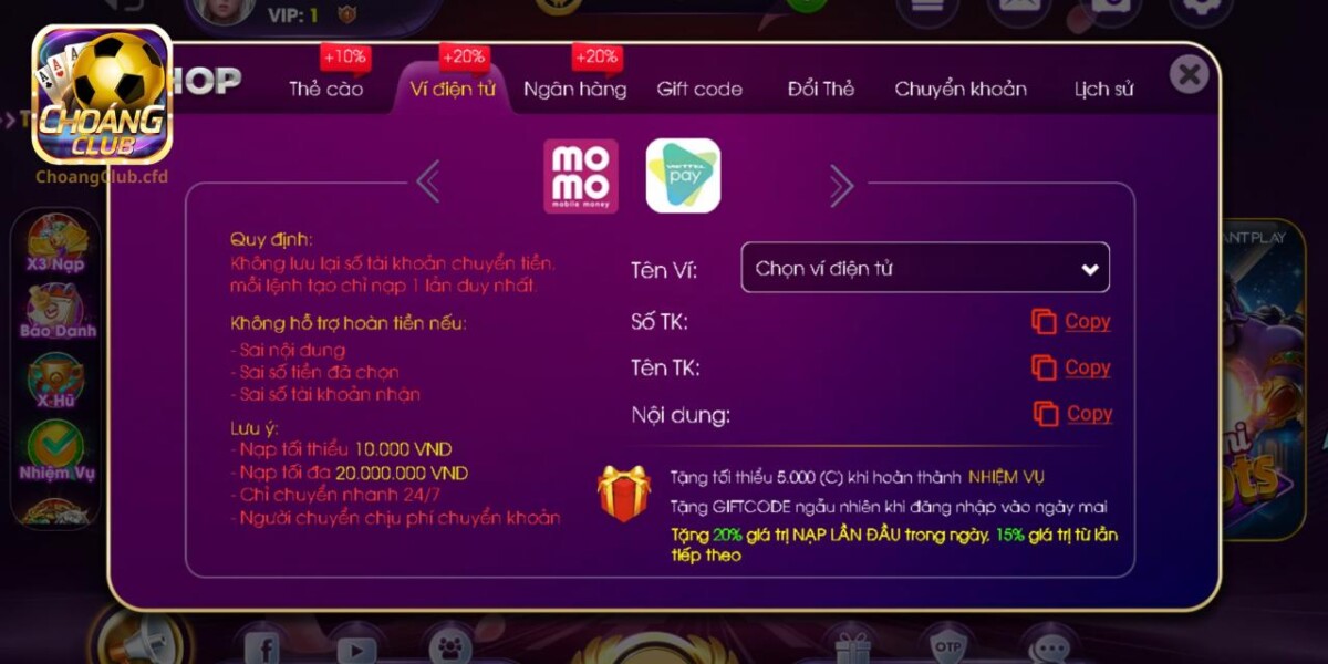 Cách nạp tiền Choáng nhanh bằng ví điện tử